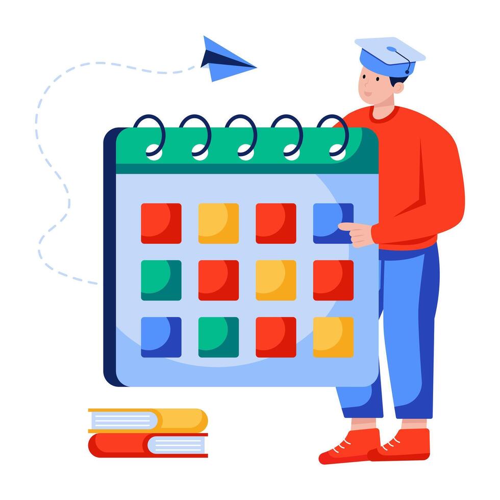Calendar with books, illustration of study schedule vector