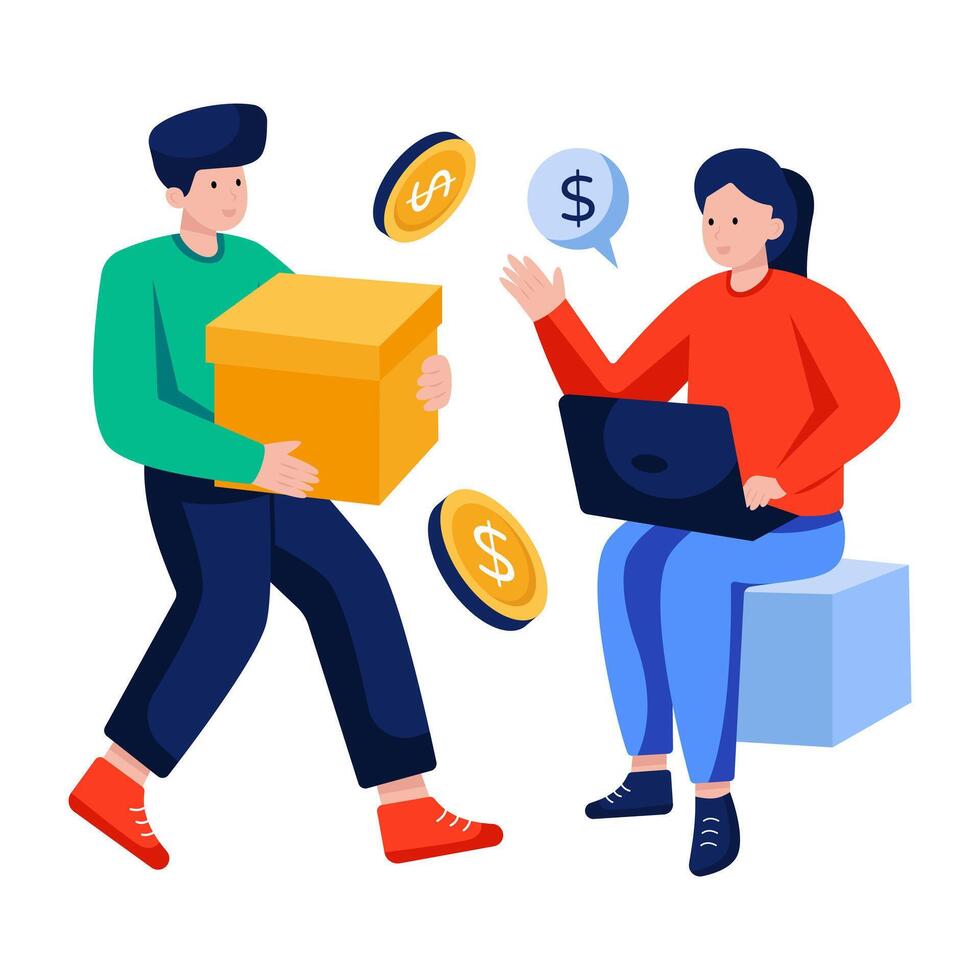 Conceptual flat design illustration of cash on delivery vector