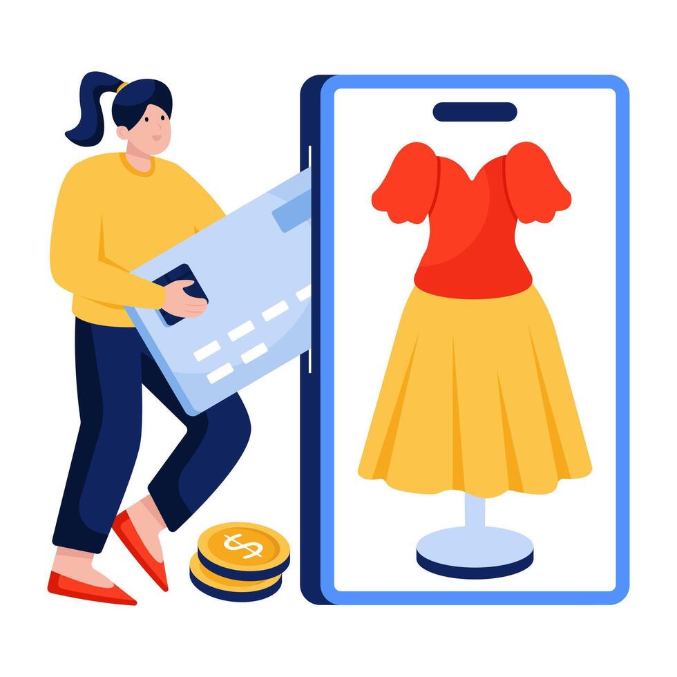 A beautiful design illustration of buy dress online vector