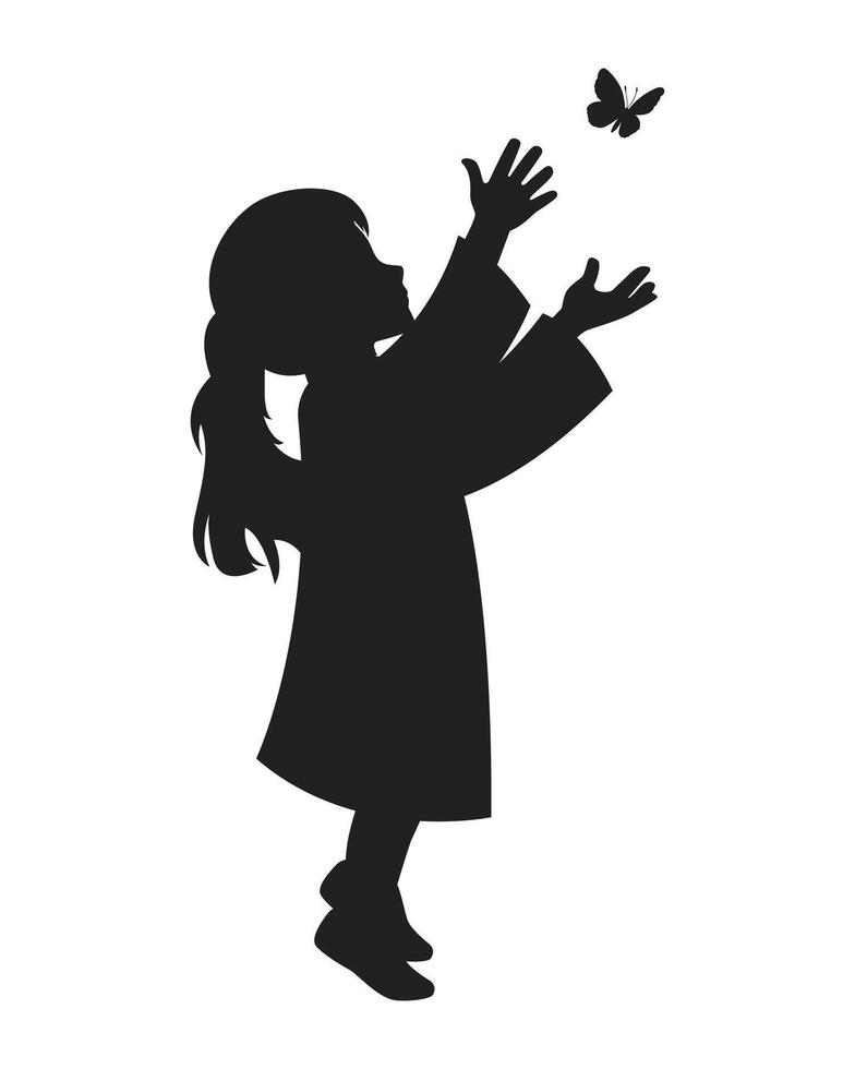 Silhouette of Girl Reaching Butterfly vector