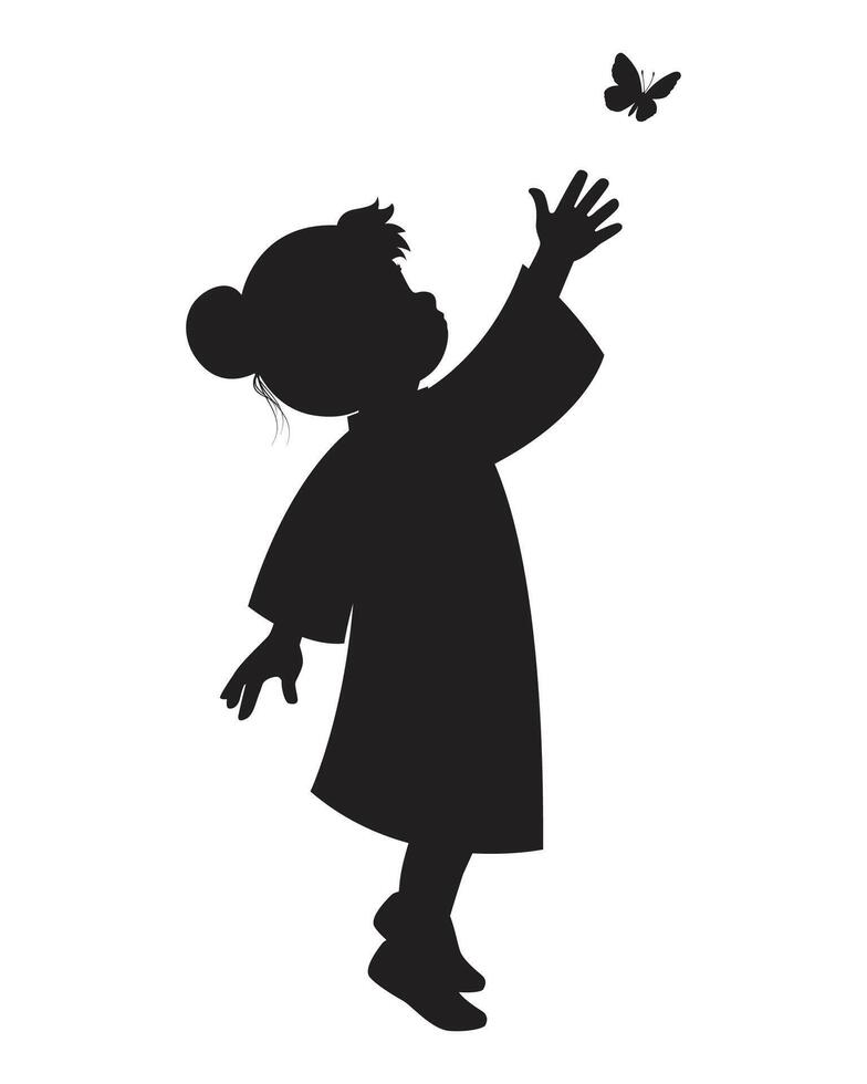Cute Silhouette of Girl Reaching Butterfly vector