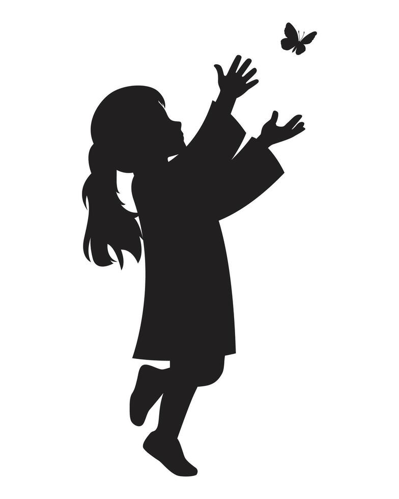 Cute Silhouette of Girl Reaching Butterfly Illustration vector