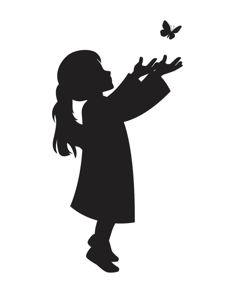 Silhouette of Girl Reaching Butterfly Illustration vector