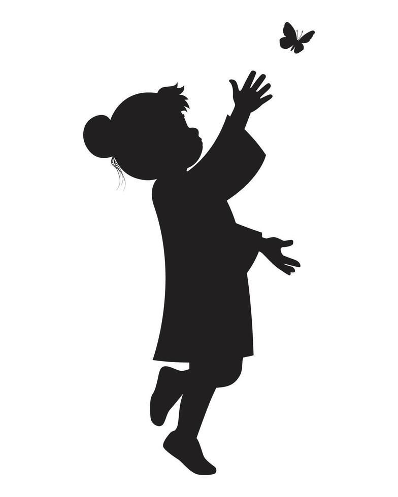 Adorable Silhouette of Girl Reaching Butterfly Illustration vector