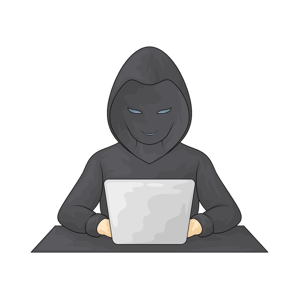 hacker is operating a laptop vector