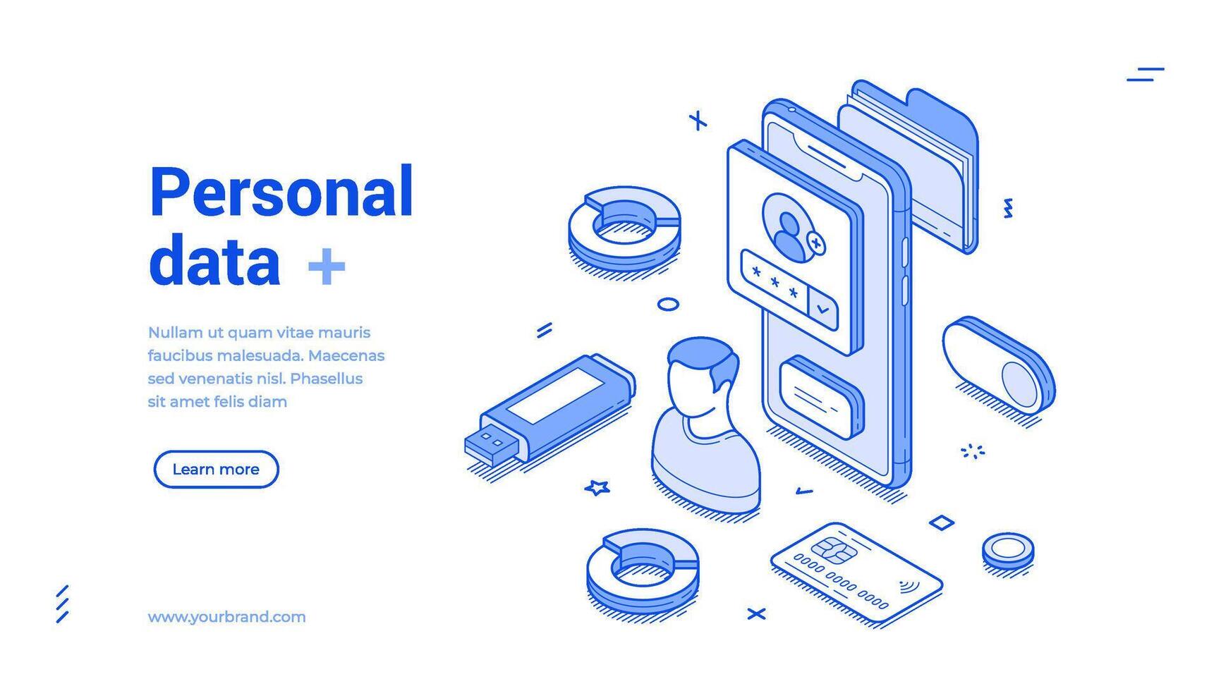 Personal data account verification user profile smartphone application web banner isometric vector