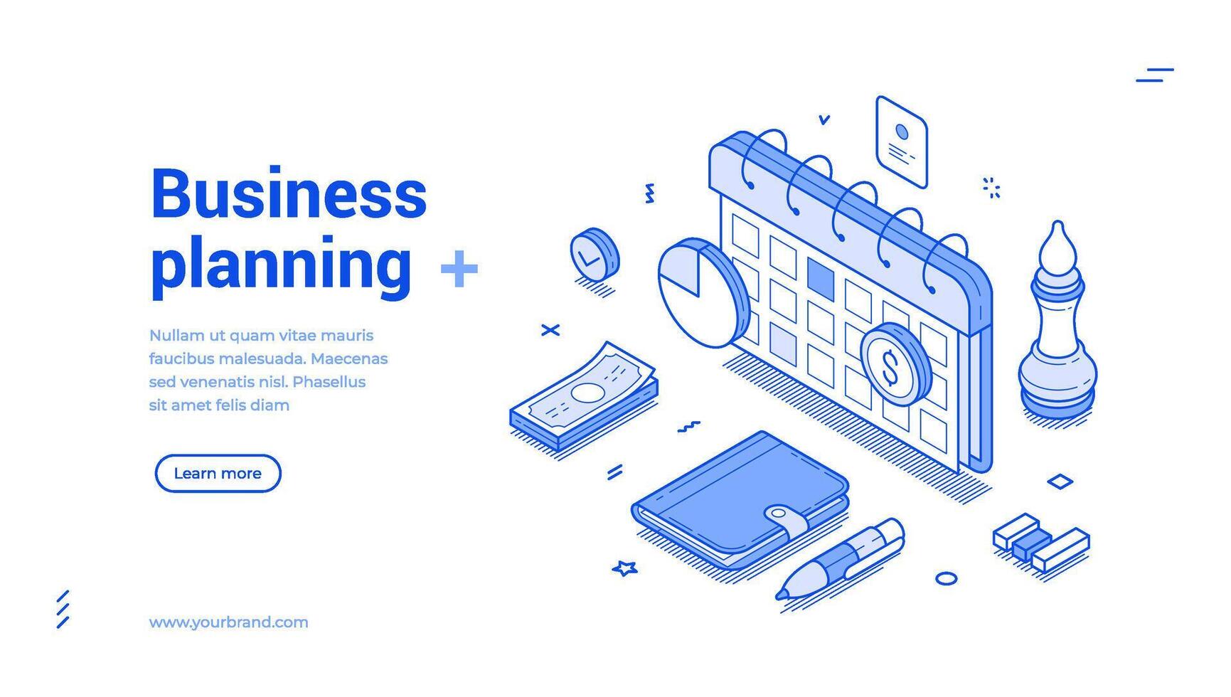 Business planning deadline productivity and efficiency web banner isometric illustration vector