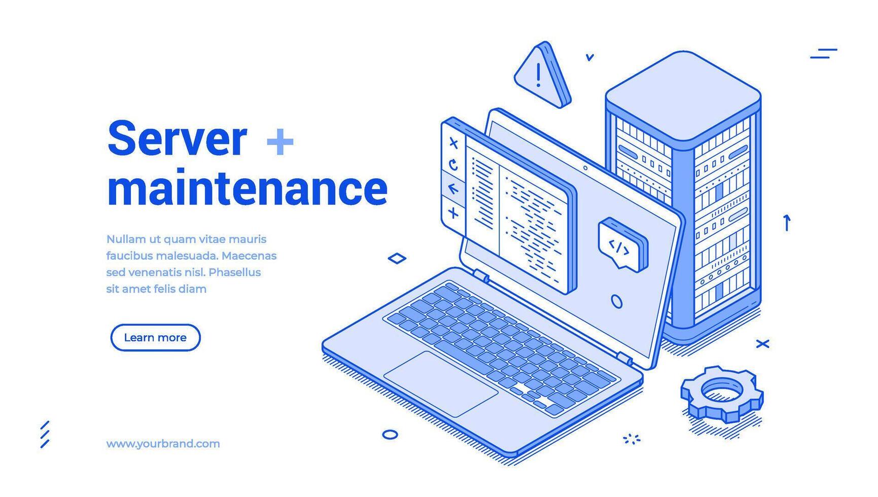 Server maintenance code programming IT development isometric web banner vector