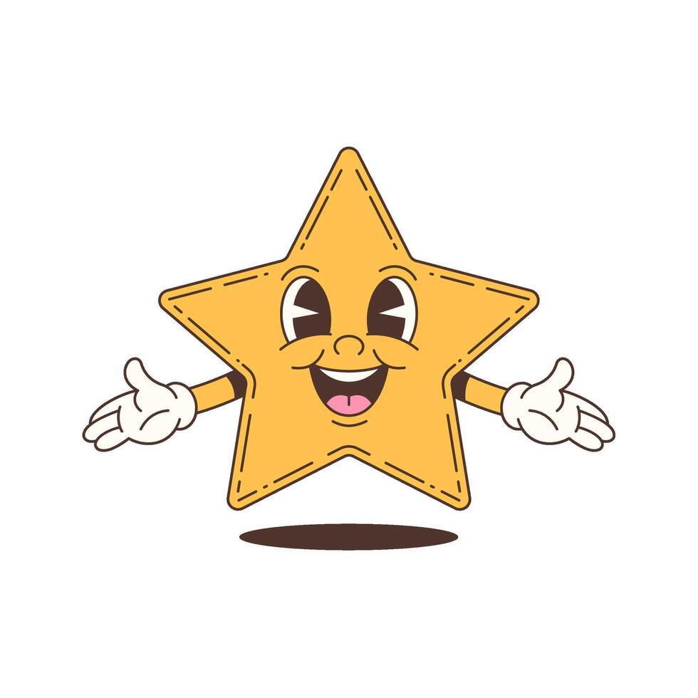 Happy Smiling Star Character Mascot with Open Arms in Retro Cartoon Illustration Art vector