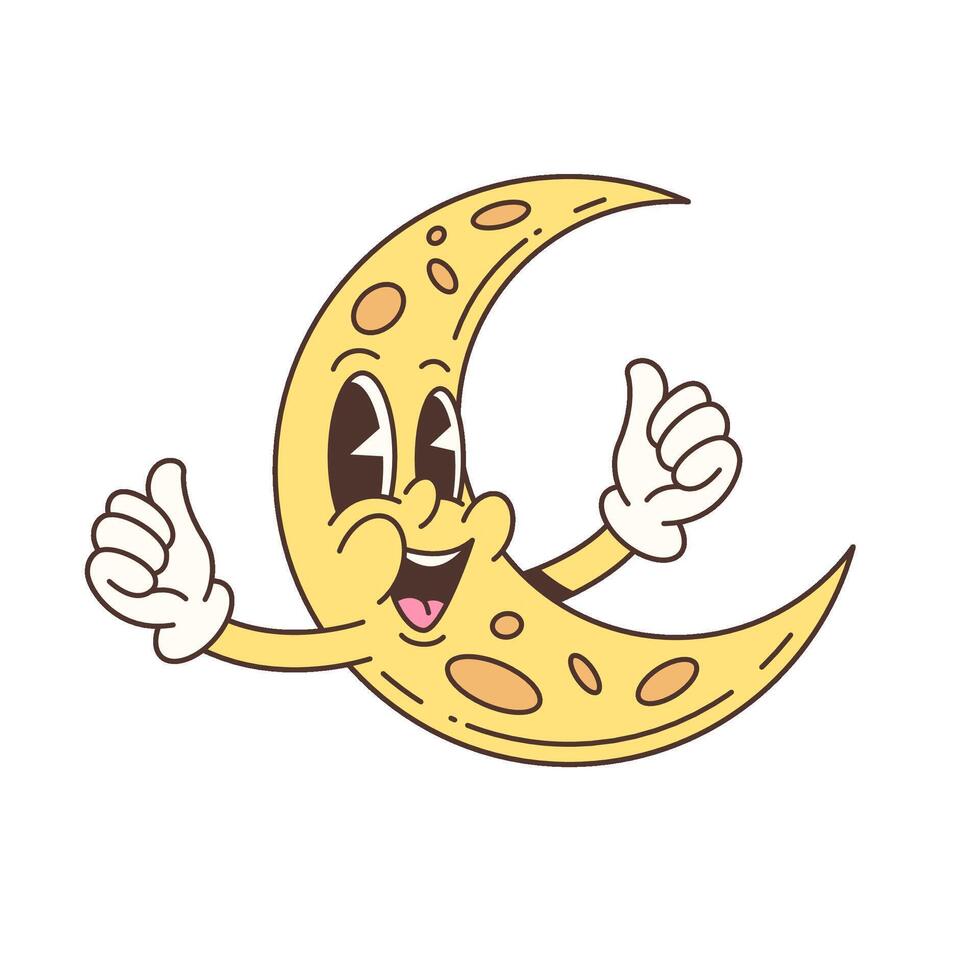 Cheerful Crescent Moon Character Mascot Giving Thumbs Up in Cartoon Art Illustration vector