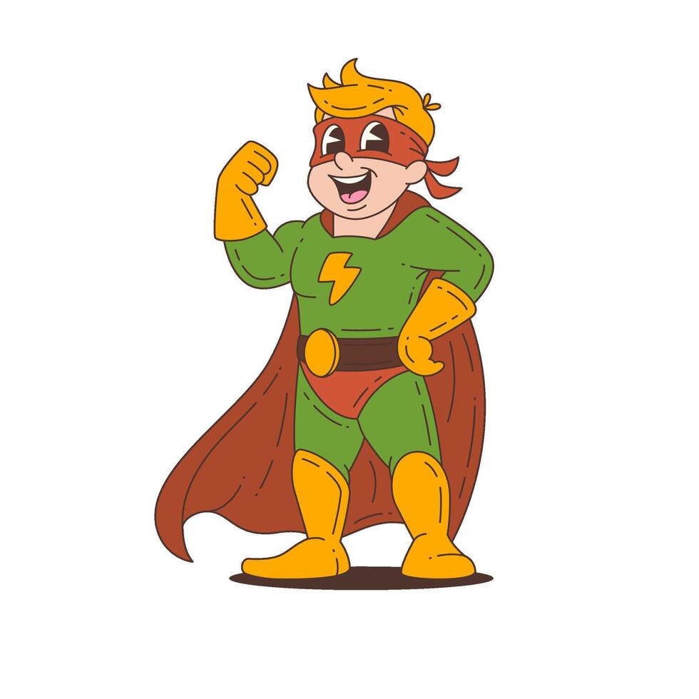Superhero Mascot Character In Green Costume With Cape And Mask Smiling In Confident Cartoon Pose vector