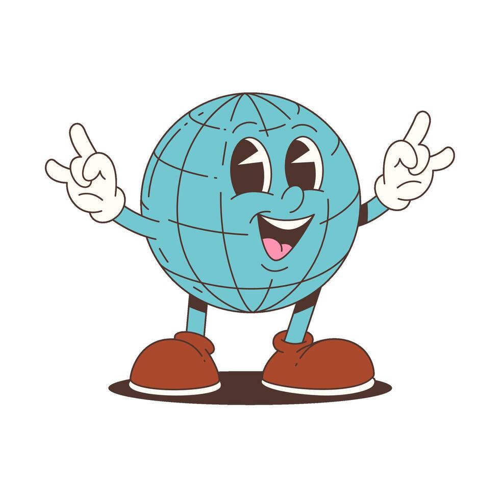Mascot Cartoon Earth Globe Character with Happy Face and Raised Hands Illustration vector
