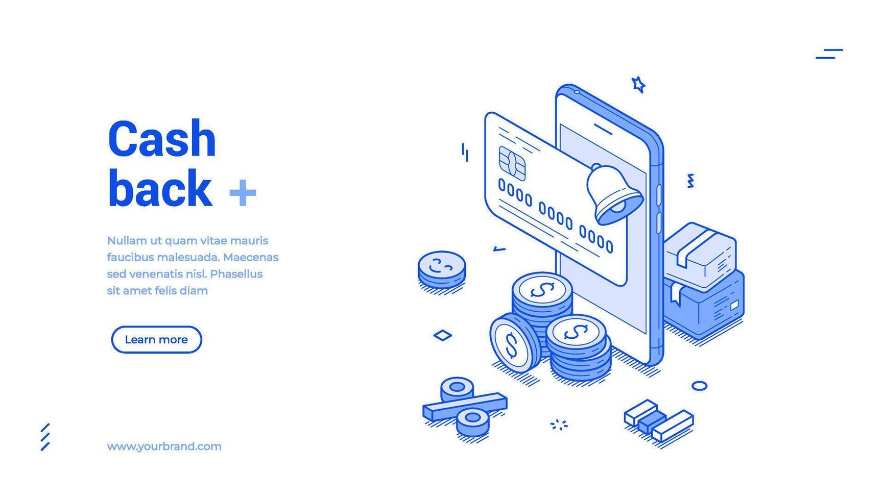 Cash back card payment bonus online banking smartphone application web banner isometric vector