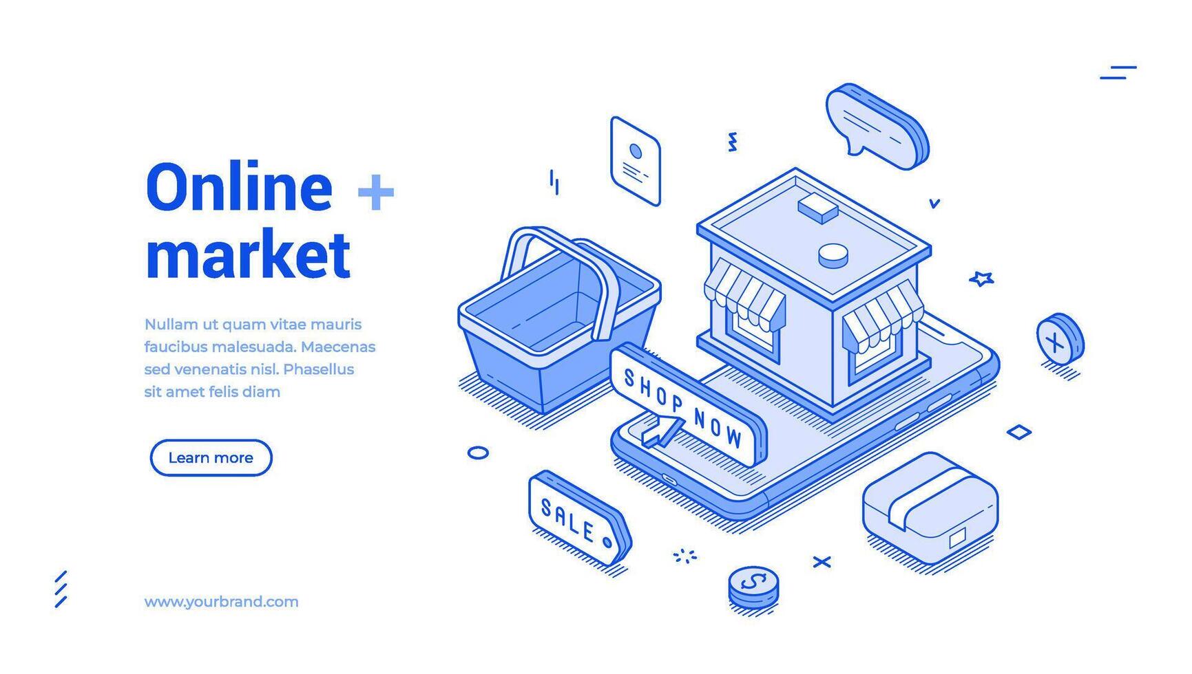 Online shopping market sale smartphone application isometric web banner illustration vector