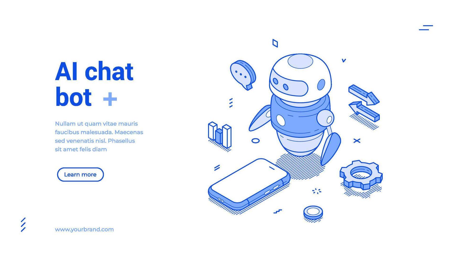 AI chatbot artificial intelligence smartphone app assistance isometric web banner vector