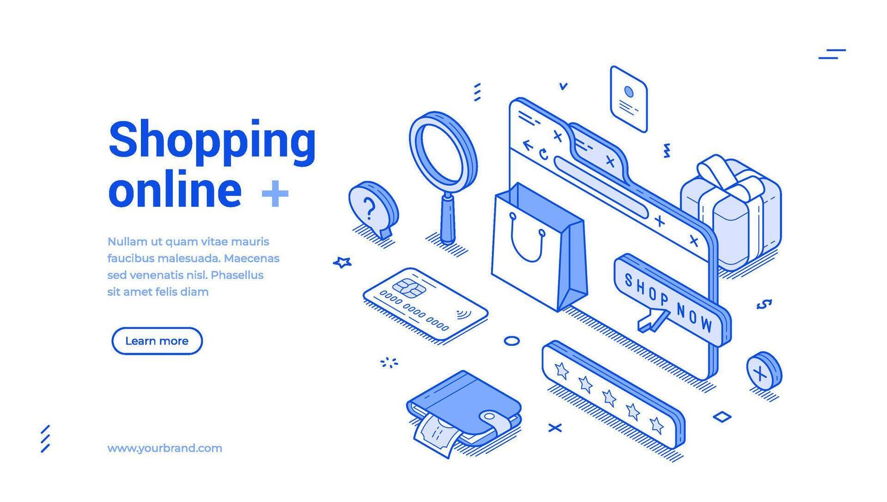 Online shopping marketplace webpage goods purchase web banner isometric illustration vector