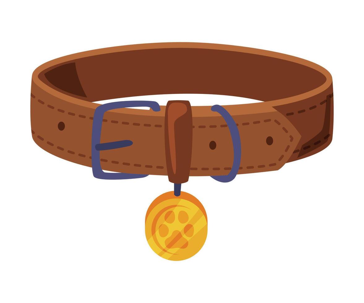 Leather Collar for Dogs, Pet Animal Necklace Cartoon Style Illustration on White Background vector