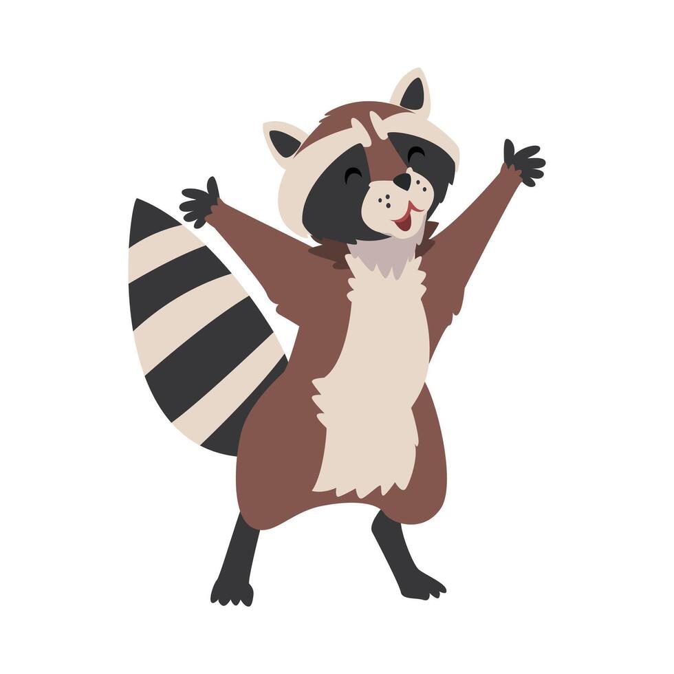 Cute Happy Funny Raccoon, Adorable Wild Forest Animal Cartoon Character Illustration vector