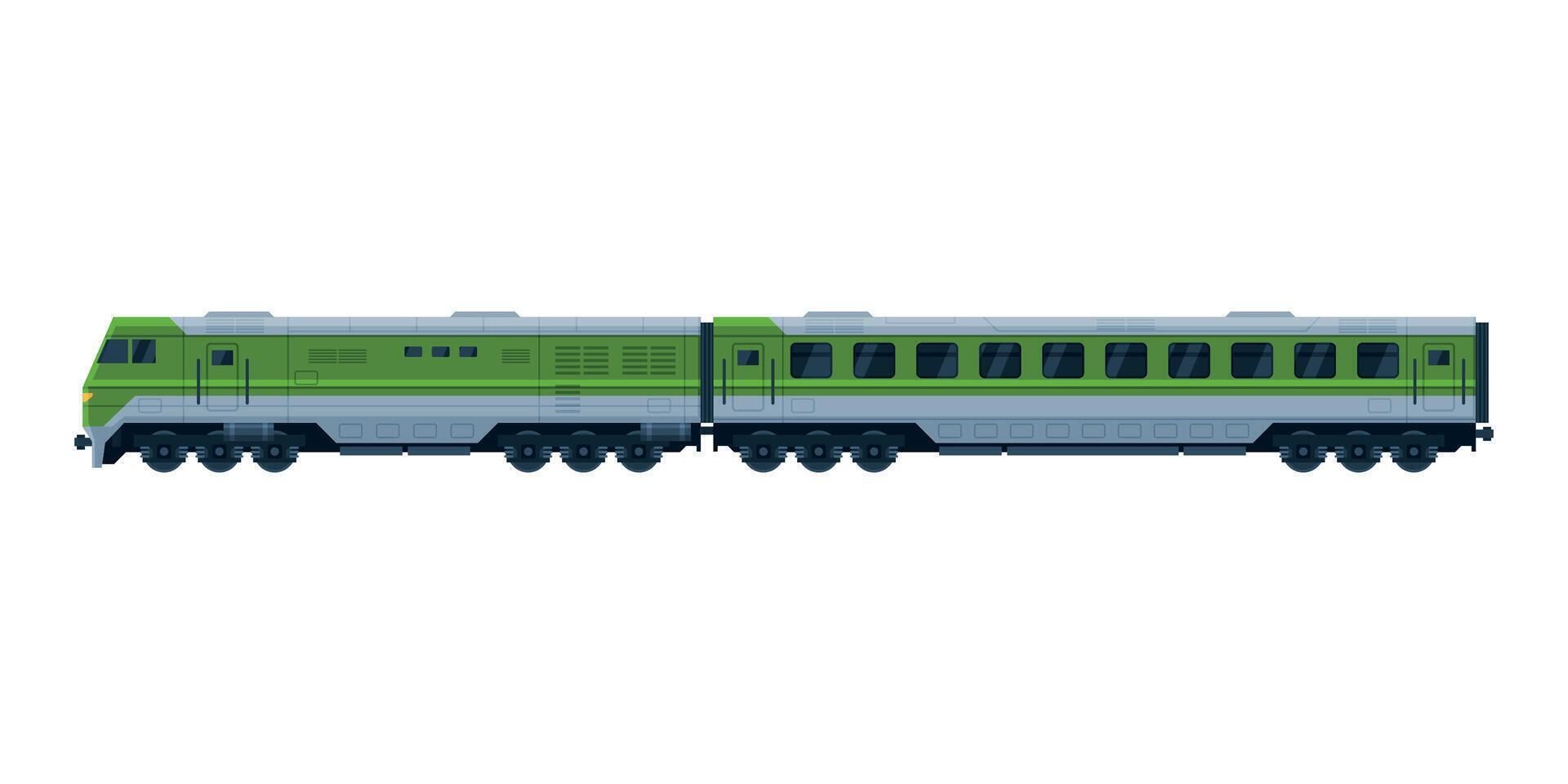 Green Suburban Passenger Train, Railroad Transportation Flat Illustration on White Background vector