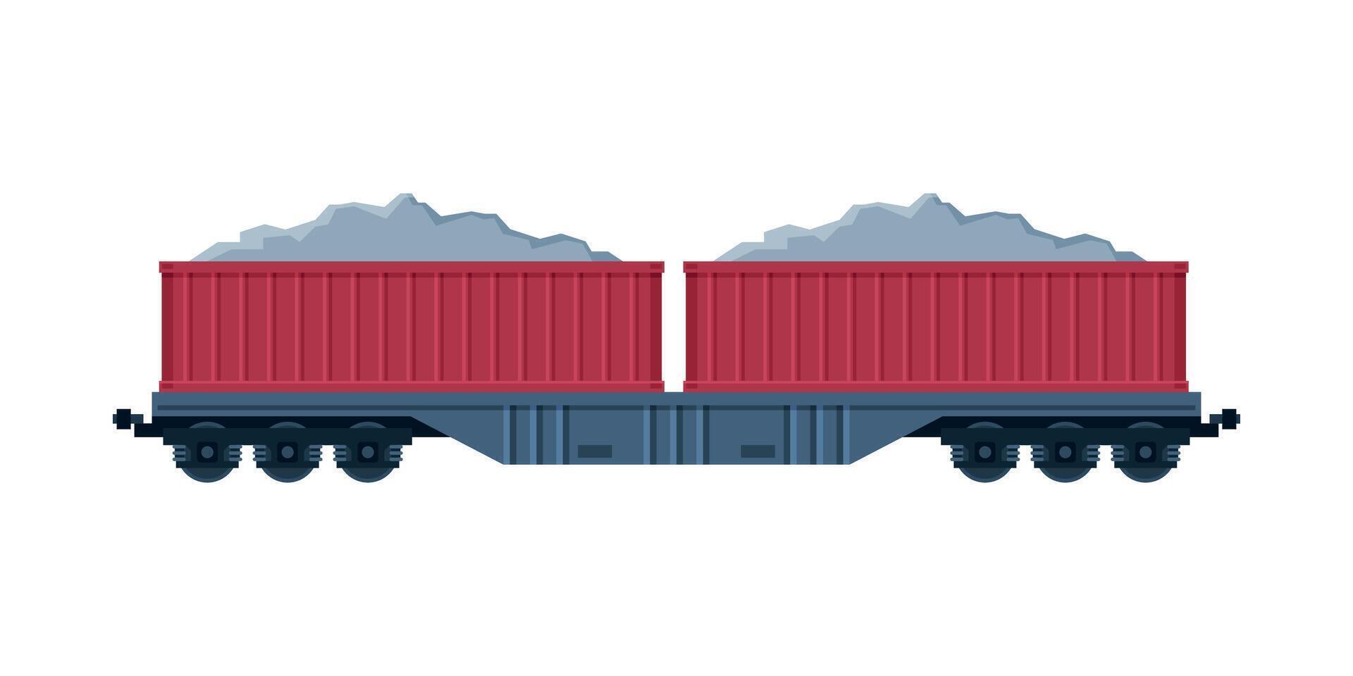 Red Loaded Cargo Train Wagons, Railroad Transportation Flat Illustration on White Background vector