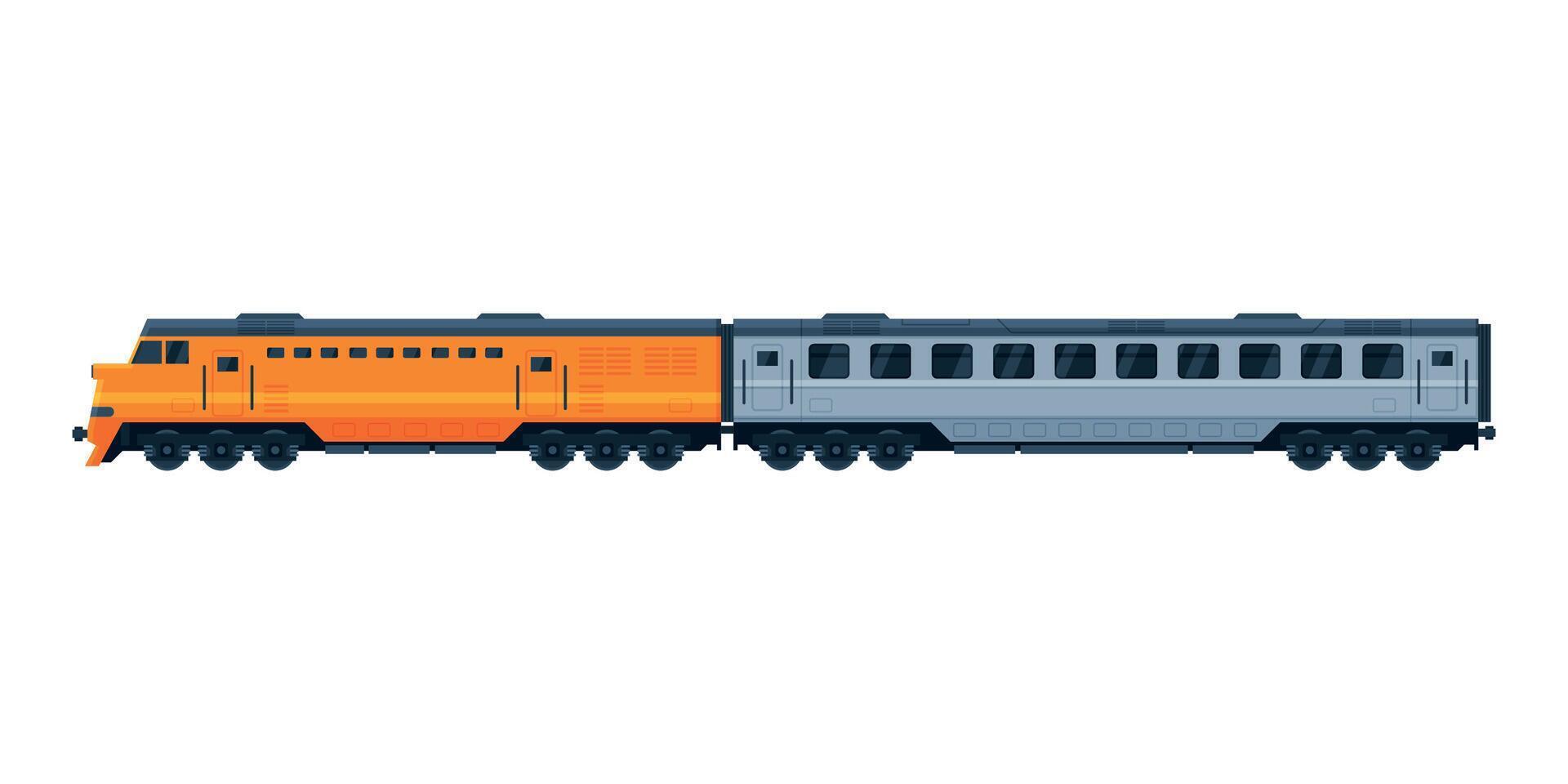 Railway Locomotive and Passenger Wagon Train, Railroad Transportation Flat Illustration on White Background vector