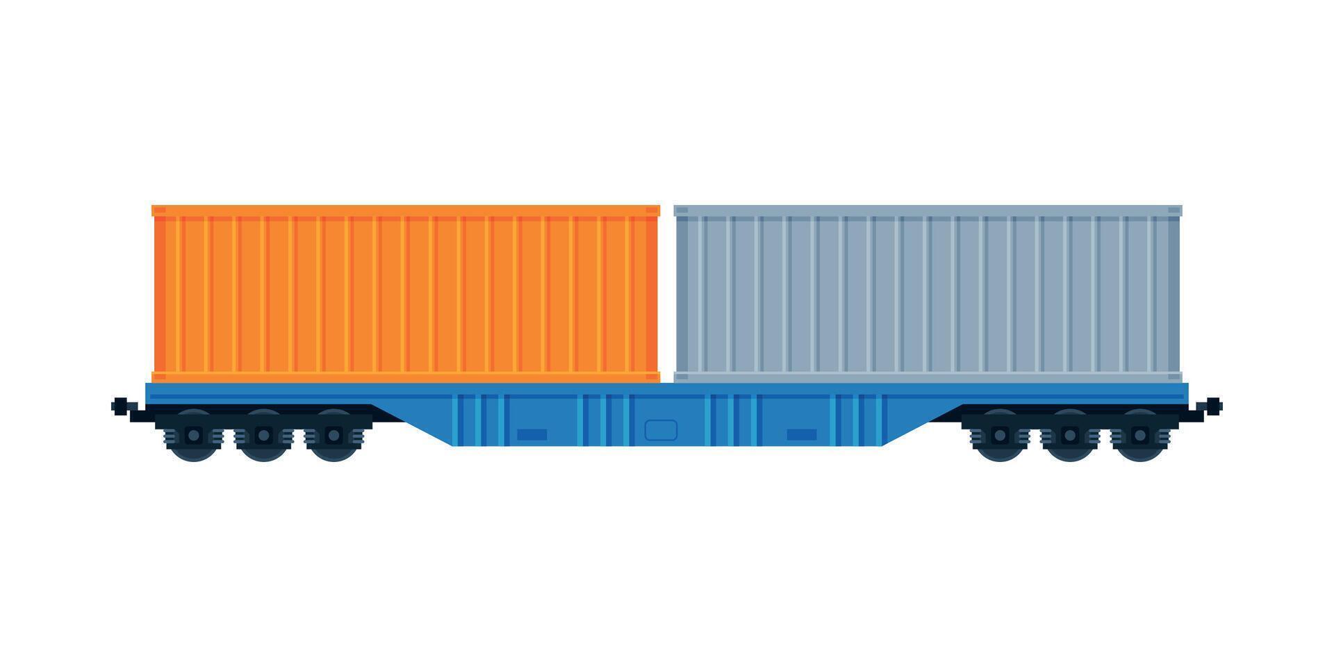 Cargo Train Wagons, Side, View, Railroad Transportation Flat Illustration on White Background vector