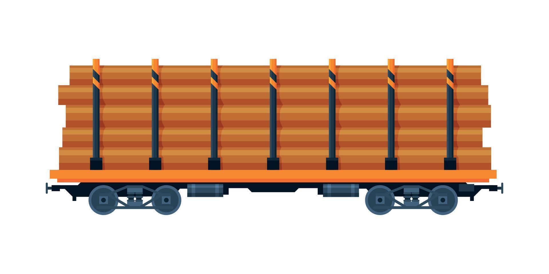 Loaded Cargo Train Wagon, Industrial Railroad Transportation Flat Illustration on White Background vector