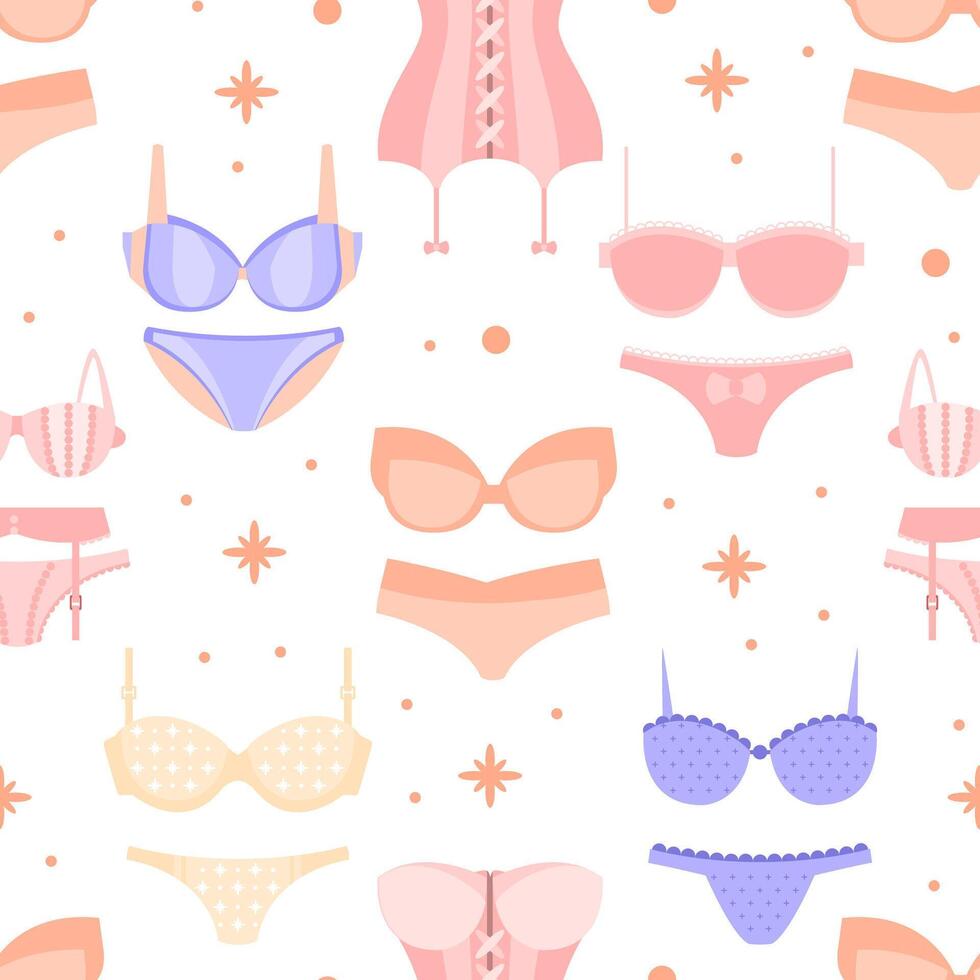 Seamless Lingerie Pattern. Tender Pink Underwear Background vector
