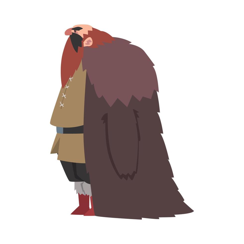 Angry Muscular Viking, Male Scandinavian Warrior Character in Traditional Clothes Illustration vector