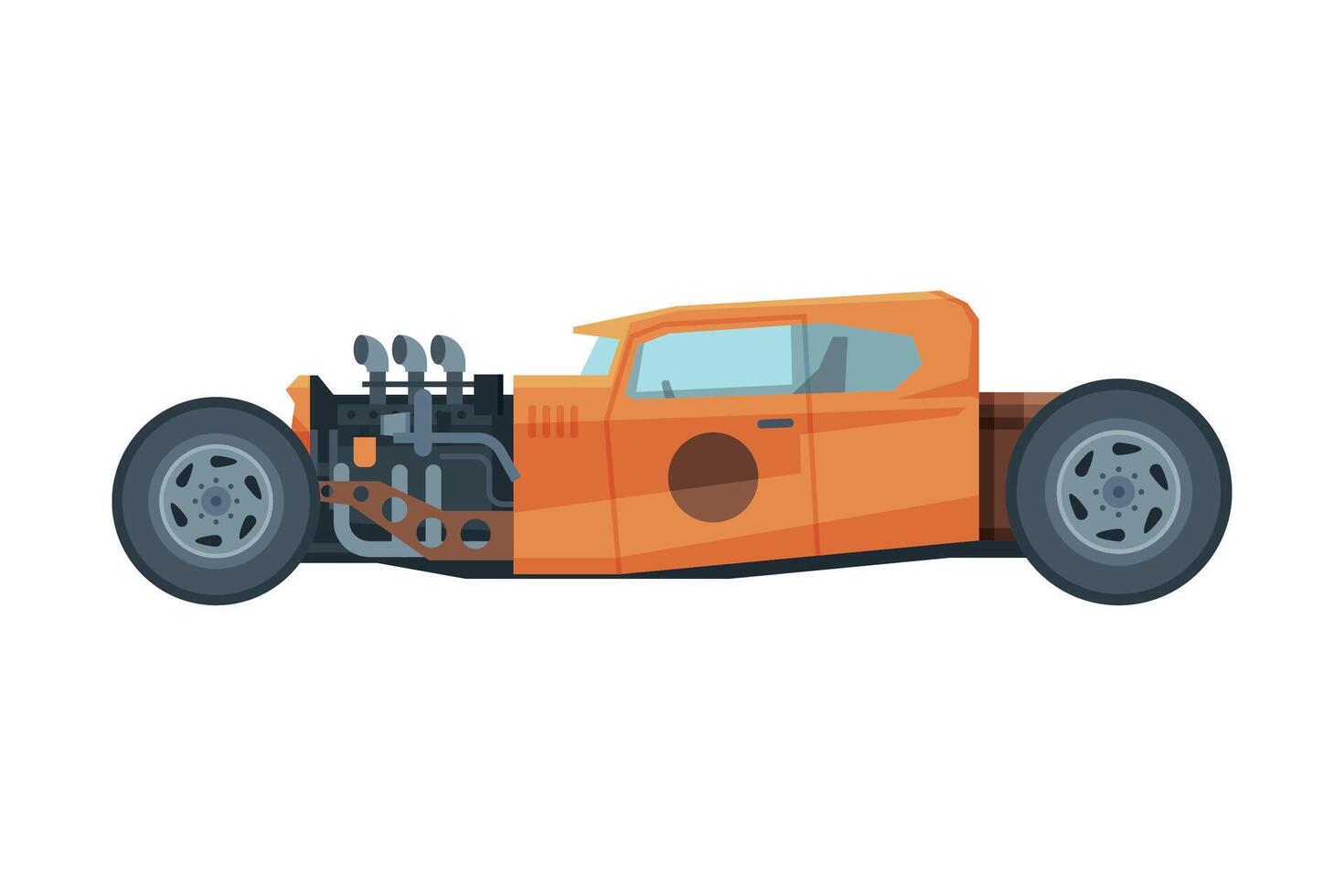 Retro Style Race Orange Car, Old Sports Vehicle Illustration on White Background vector