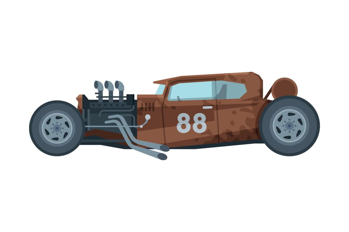 Retro Style Race Car, Old Sports Brown Vehicle Illustration on White Background vector