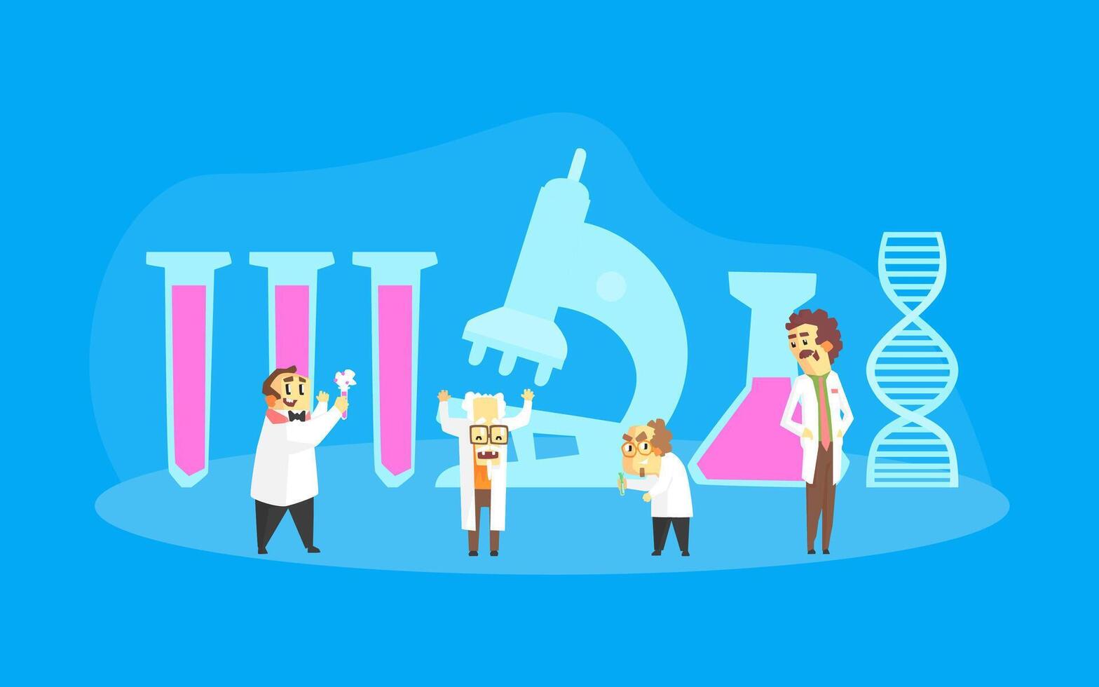 Funny Scientists Characters, Professors Experimenting or Making Discovery Illustration vector
