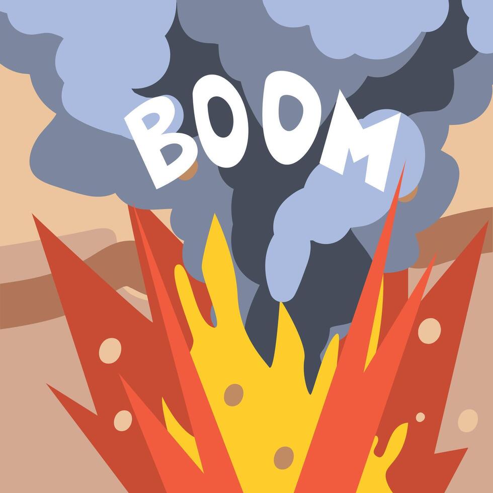 Explosion of Dynamite in Quarry, Mining and Metal Extraction, Metallurgical Industry Concept Illustration vector