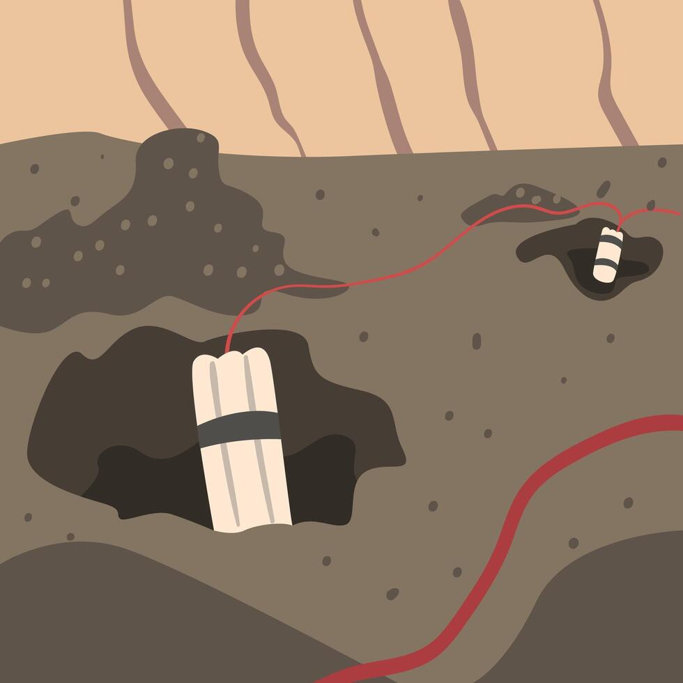 Mining and Metal Extraction, Dynamite Explosion in the Mountains, Metallurgical Industry Concept Illustration vector