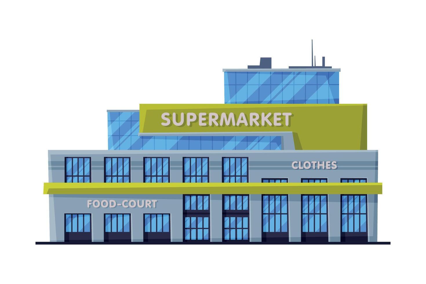 Supermarket Building, Shopping Center, Urban Architecture Design Element Flat Illustration vector