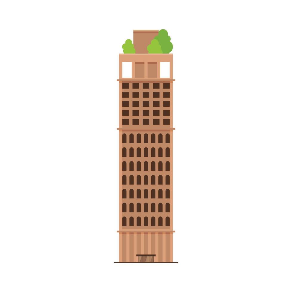 Downtown Skyscraper, Modern City Business or Residential Building Exterior with Trees on the Roof Illustration vector