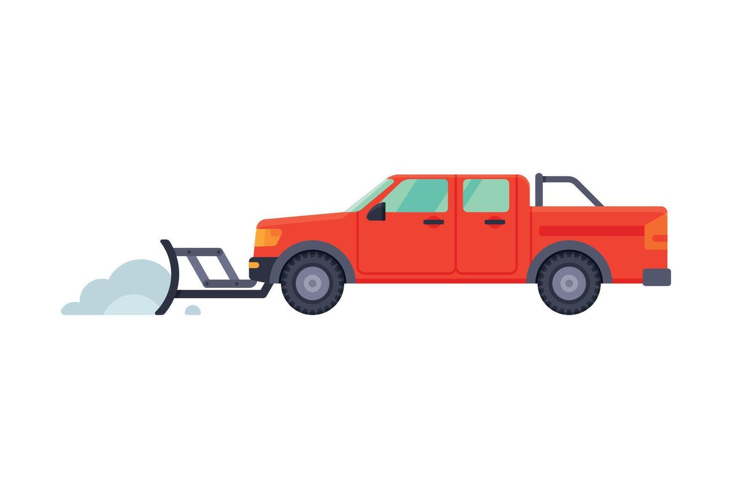 Snow Plow Pick Up Truck, Winter Snow Removal Machine, Cleaning Road Vehicle Illustration vector
