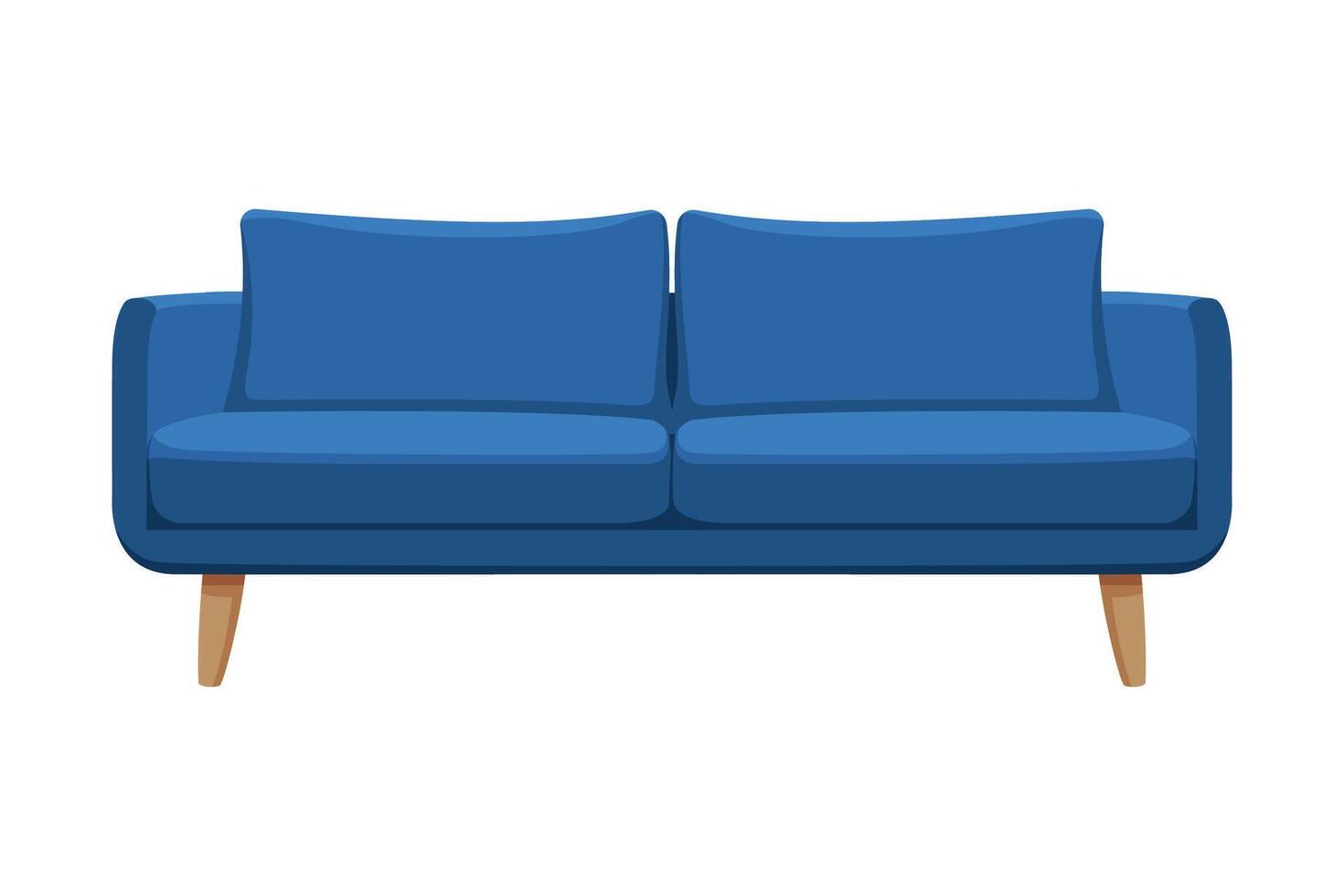 Blue Comfortable Sofa, Cozy Domestic or Office Furniture, Modern Interior Design Flat Illustration vector