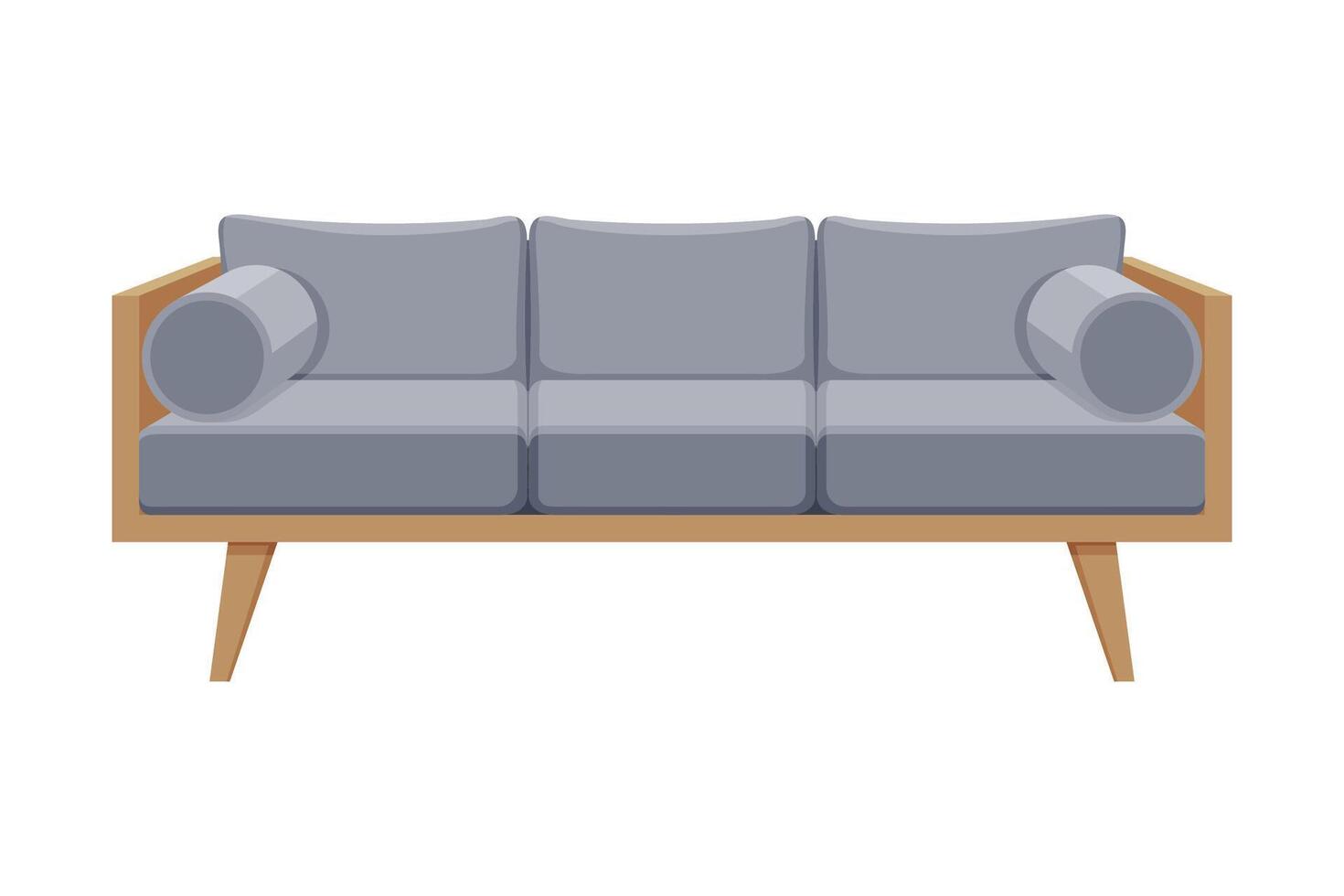 Gray Comfortable Sofa, Cozy Domestic or Office Furniture, Modern Interior Design Flat Illustration vector