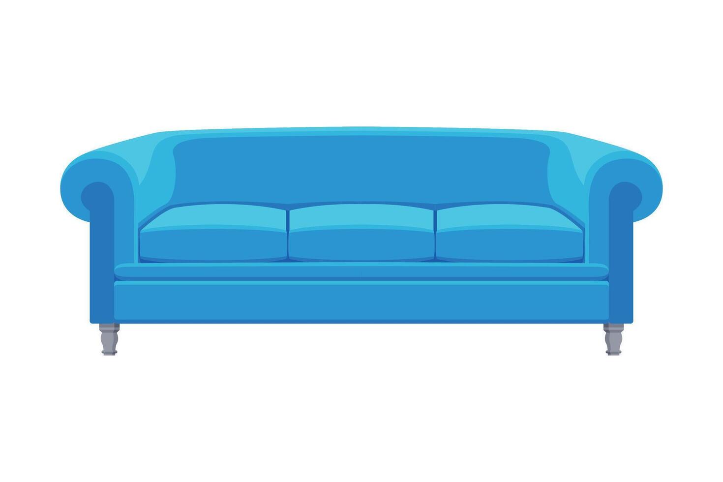 Light Blue Comfortable Sofa, Cozy Domestic or Office Furniture, Modern Interior Design Flat Illustration on White Background vector