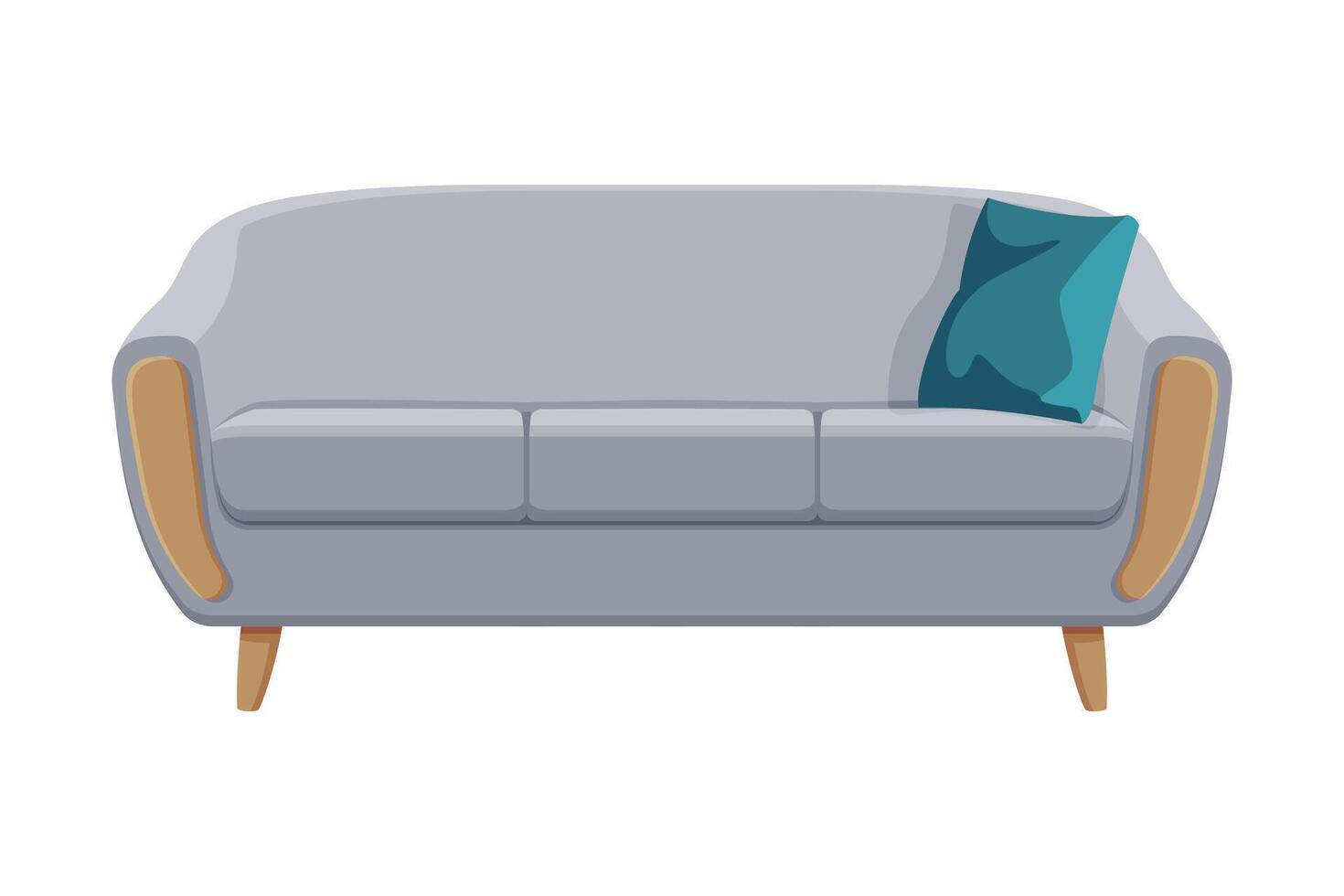 Comfortable Sofa, Cushioned Cozy Domestic or Office Furniture with Gray Upholstery, Interior Design Element Flat Illustration vector