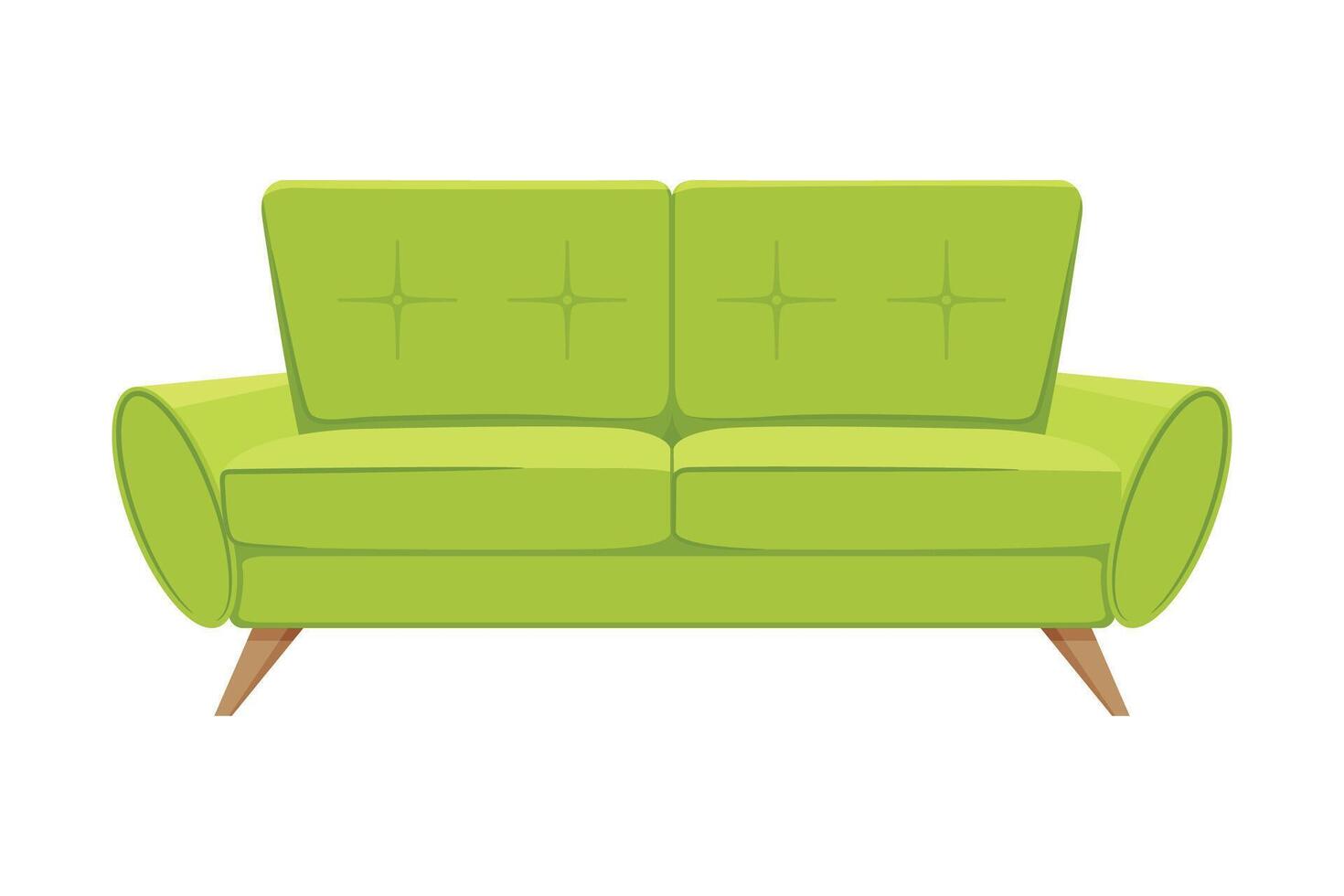 Comfortable Sofa, Cushioned Cozy Domestic or Office Furniture with Yellow Green Upholstery, Modern Interior Design Element Flat Illustration vector