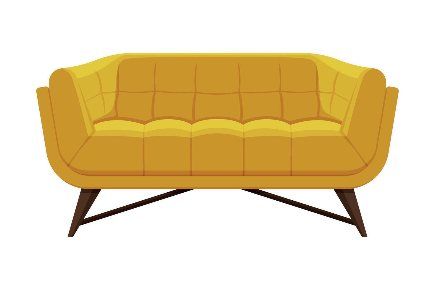 Comfortable Sofa, Cushioned Cozy Domestic or Office Furniture with Yellow Upholstery, Modern Interior Design Element Flat Illustration vector