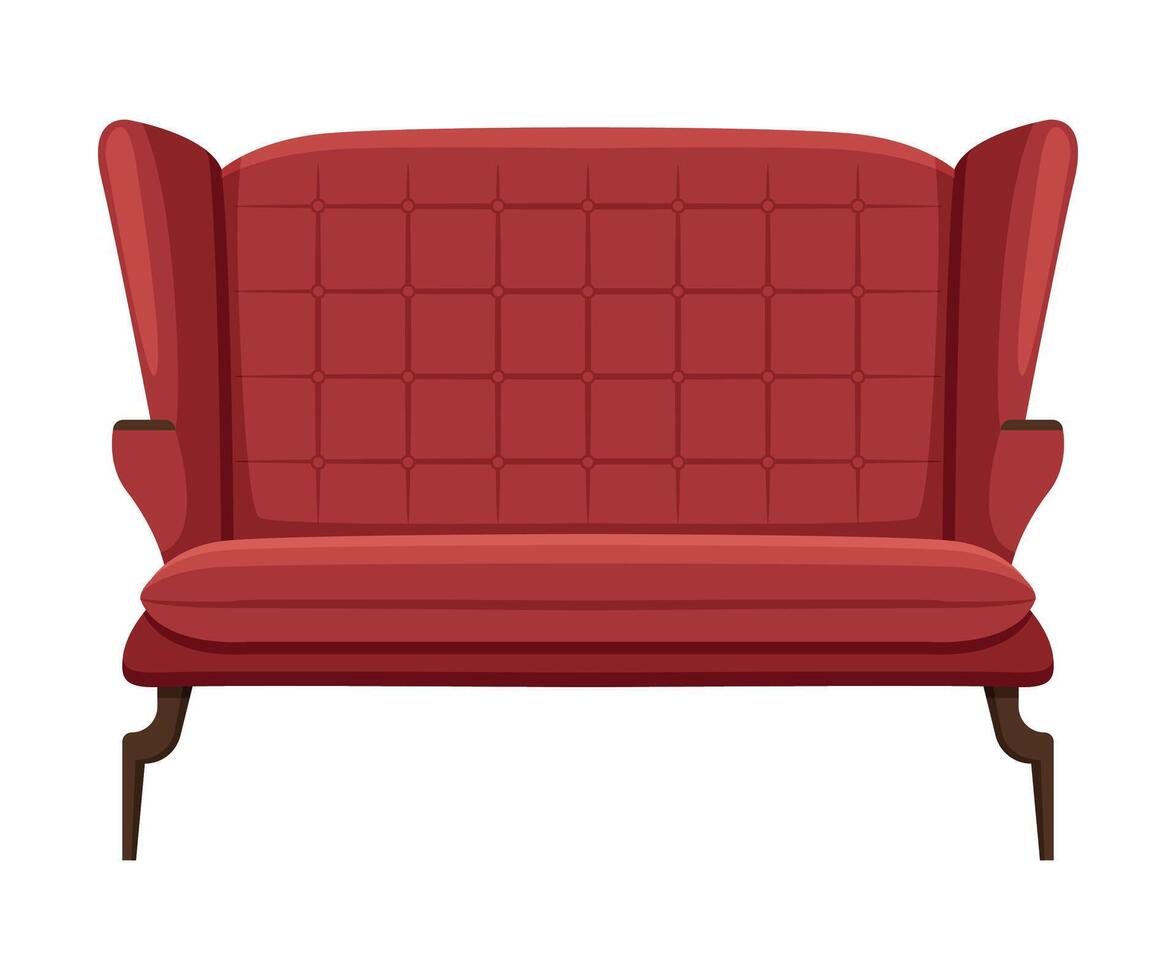 Comfortable Sofa, Cushioned Cozy Domestic or Office Furniture with Red Upholstery, Interior Design Element Flat Illustration vector