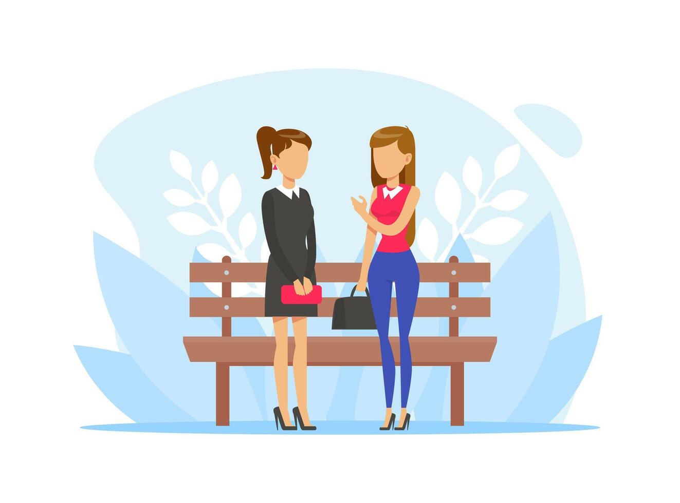 Two Young Woman Walking and Talking in the Park, Best Friends, Female Friendship Concept Cartoon Illustration vector