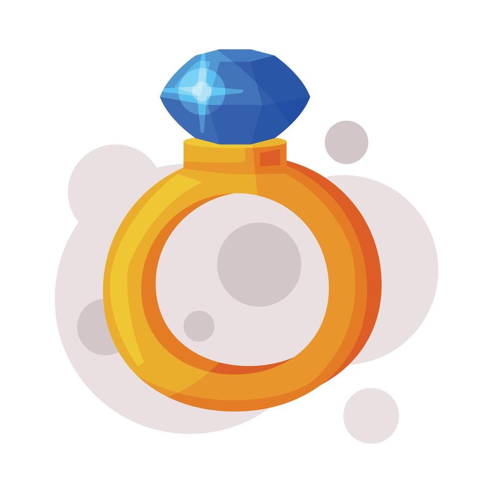 Gold Ring with Blue Gem, Occult Magic Object for Mystic Ritual Cartoon Style Illustration vector