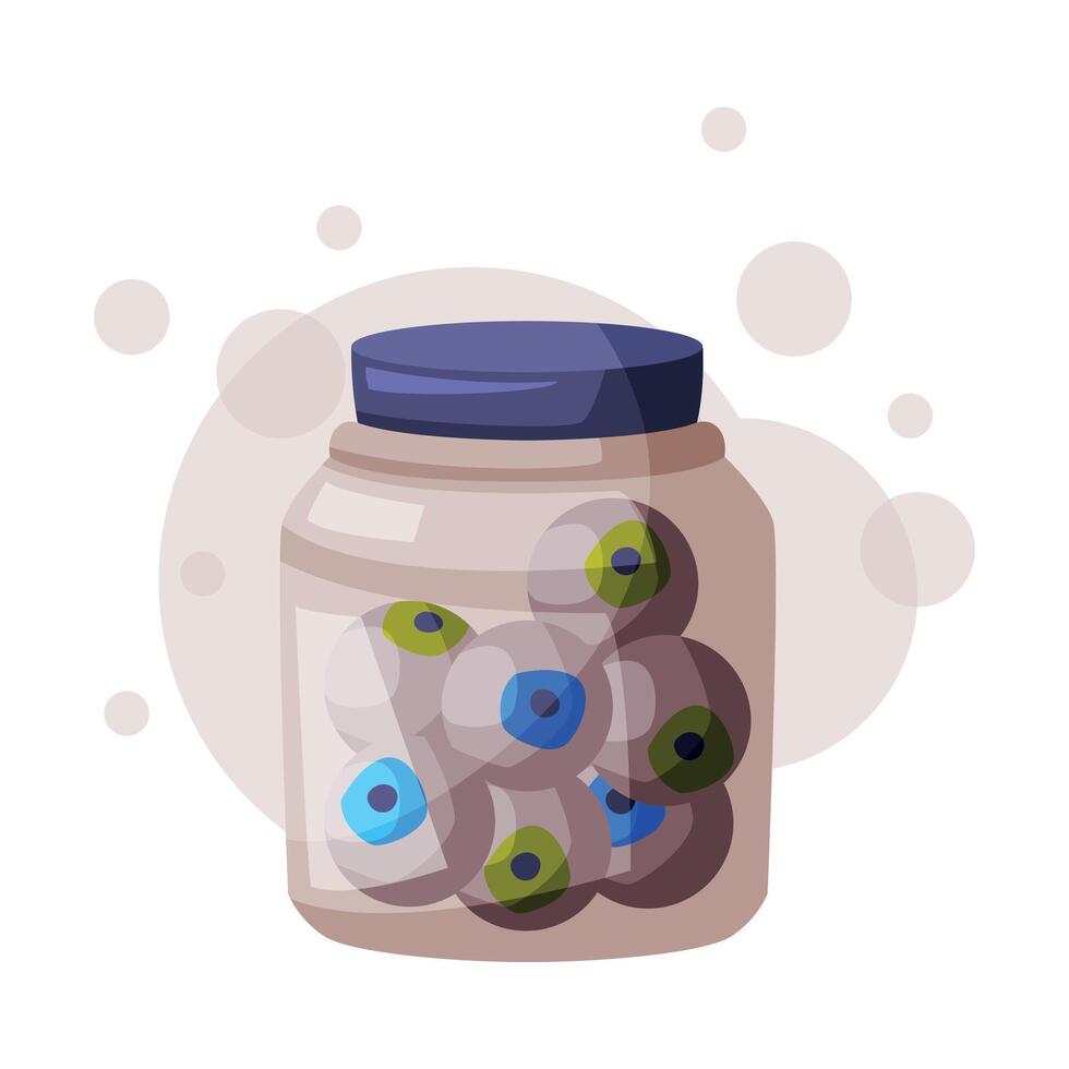 Eyeballs in Glass Jar, Occult Magic Objects for Mystic Ritual Cartoon Style Illustration vector