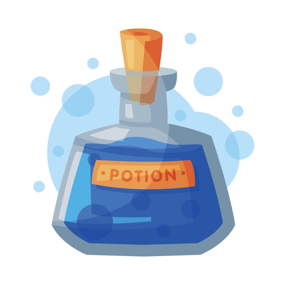 Transparent Bottle of Potion, Occult Magic Object for Mystic Ritual Cartoon Style Illustration vector