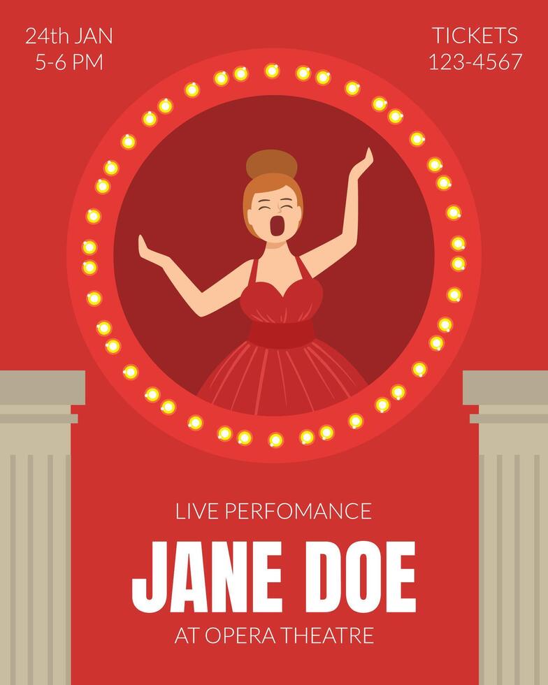 Opera Singer Singing on Stage Poster, Classical Music Live Concert Flyer, Banner Illustration vector