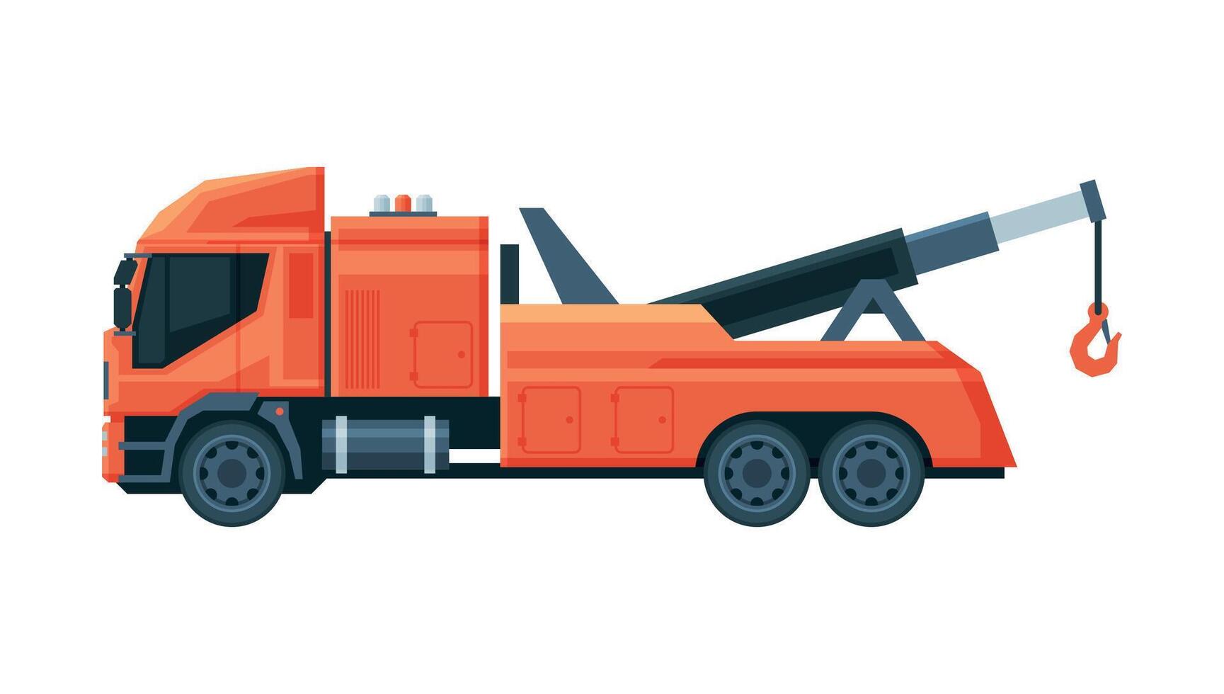 Red Tow Truck, Evacuation Vehicle, Road Assistance Service, Side View Flat Illustration vector